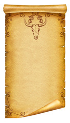 Wall Mural - Old paper texture with cow skull decoration and guns  for text