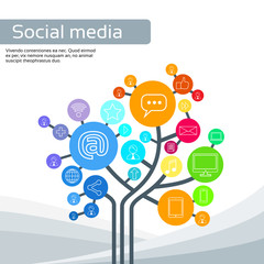 Poster - Technology Tree Social Media Icons Thin Line Logo Set 