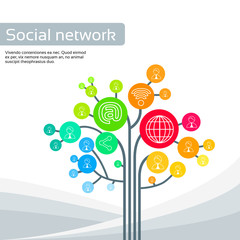 Poster - Technology Tree Social Media Icons Thin Line Logo Set 