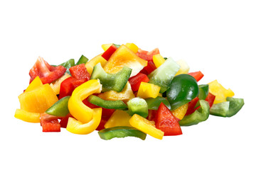 Wall Mural - Fresh vegetables Three sweet Red, Yellow, Green mix sliced Peppers isolated on white background