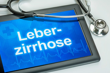 Tablet mit der Diagnose Leberzirrhose auf dem Display