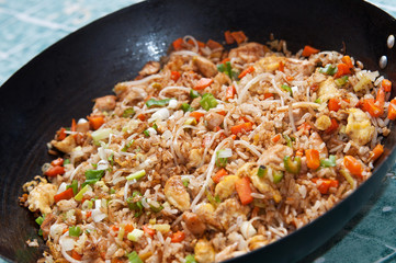 A wok with american style chinese rice