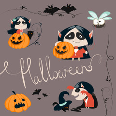 Wall Mural - Halloween characters icon set