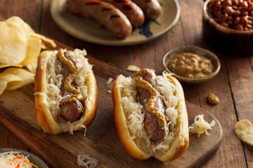 Canvas Print - Beer Bratwurst with Sauerkraut