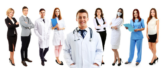 Canvas Print - Group of medical workers, isolated on white