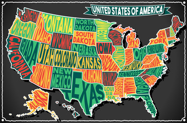 USA Map Vintage Blackboard 2D Vector US America