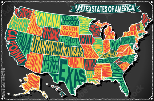 Fotomural USA Map Vintage Blackboard 2D Vector US America