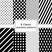 Set Of 8 Classic Black - White Seamless Patterns