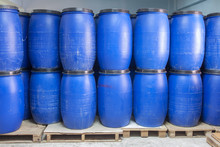 Blue Plastic Barrels Contain Chemical Inside