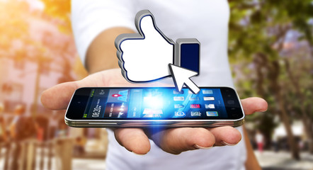 Poster - Businessman using modern social network