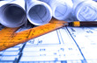 Architecture rolls architectural plans project architect blueprints real estate concept