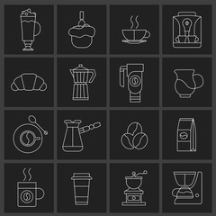 Sticker - Coffee icons outline set