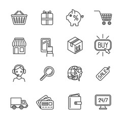 Wall Mural - Shopping e-commerce icons set flat outline