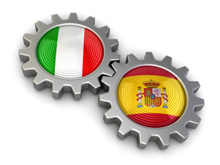 Poster - Italian and Spanish flags on a gears (clipping path included)