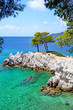 Turquoise Sea Waters Around a Rocky Cape / Amarantos Cape of Skopelos Island / 