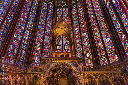 Fotografie, Obraz Stained Glass Cathedral Altar Arch Sainte Chapelle Paris France