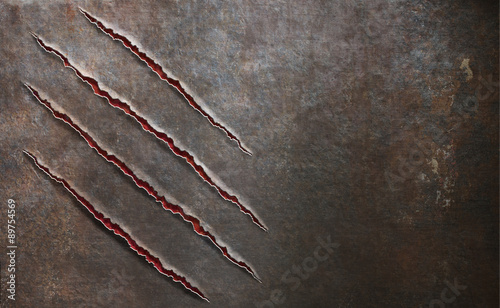 Fotomural metal scratched by beast claw marks background