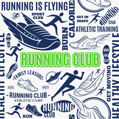 Wall Mural - Typographic vector running club seamless pattern or background