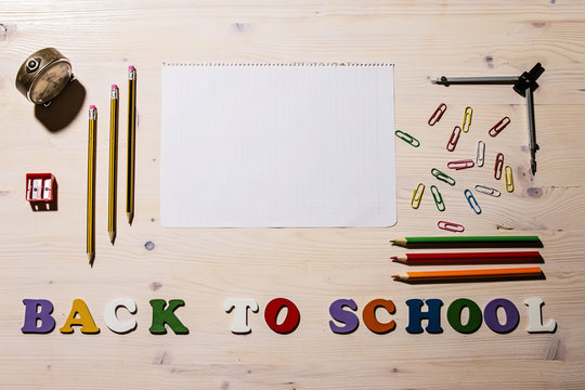 Wooden Colorful Letters Spelling Back To School With School Offi