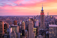 New York City Midtown With Empire State Building At Amazing Sunset