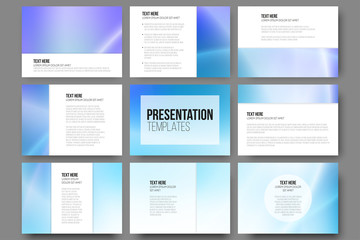 Poster - Set of 9 vector templates for presentation slides. Blue abstract