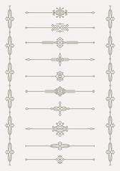 Set of 10 decorative vector mono line style text dividers with p