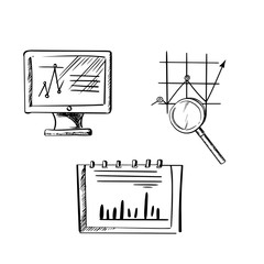 Poster - Monitor, notebook and business chart sketches