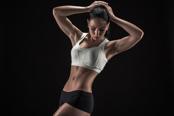 attractive fitness woman, trained female body, lifestyle portrai