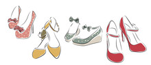 Collection Of Woman Shoes. Vector Of Female Collection Shoes