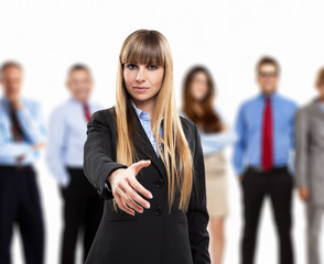 Business woman offering an handshake