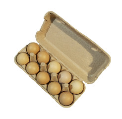 Carton package, Ten brown eggs in a carton package isolated on w