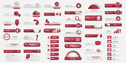 big set red business buttons pack