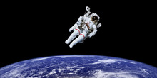 Astronaut In Outer Space Over The Planet Earth. Elements Of This Image Furnished By NASA