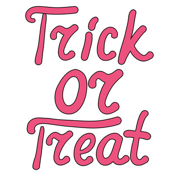 Cartoon word trick or treat isolated on white background.