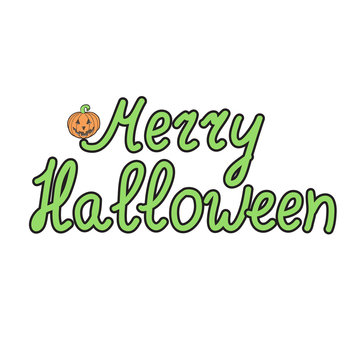 Greeting card with pumpkins and words  merry halloween