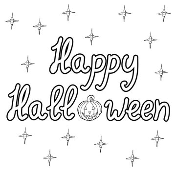 Greeting card with pumpkins and words  happy halloween isolated