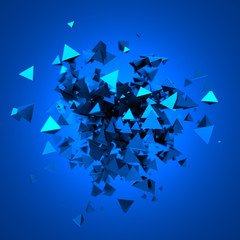 Poster - abstract 3d rendering of flying particles.
