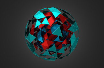 Poster - Low Poly Metal Sphere with Chaotic Structure.