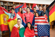 Excited students presenting their countries with flags