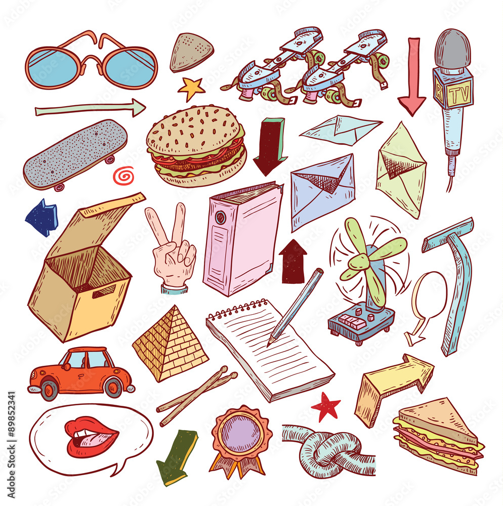 objects icon doodle set, hand drawn illustration. Stock Vector | Adobe ...