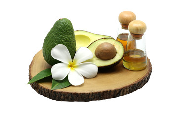 Avocado oil on wood background