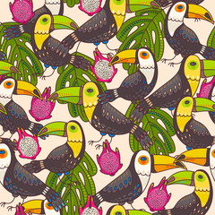 Poster - Seamless toucan and pitaya