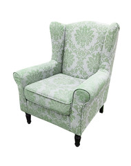 armchair green flower pattern on fabric isolate on white backgro