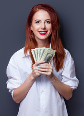 Poster - businesswomen in white shirt with money