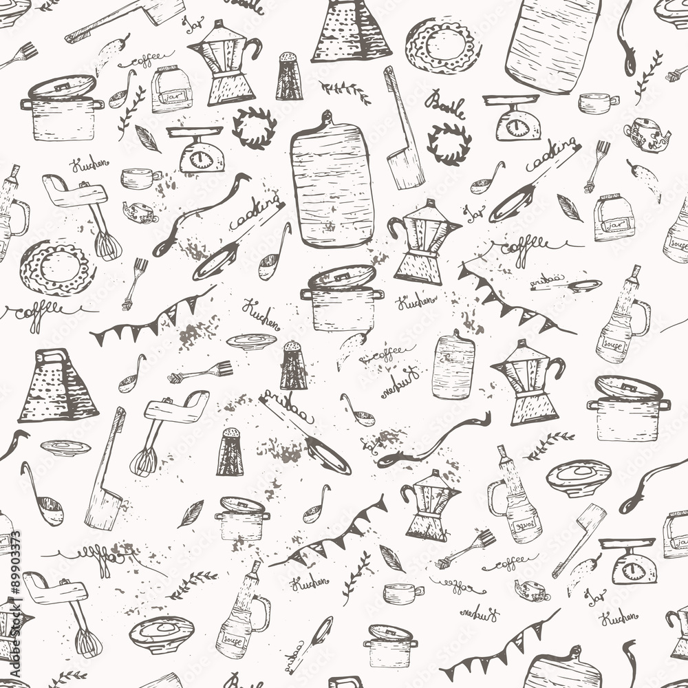 Vector seamless vintage pattern doodle kitchen and cooking Stock Vector |  Adobe Stock, image size:1000x1000