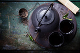 Fototapeta  - Black iron asian tea set
