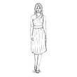 Vector Sketch Fashion Female Model in Dress