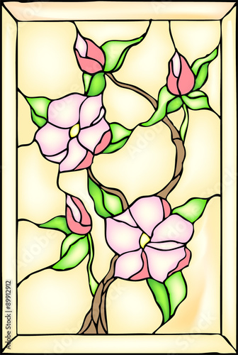 Fototapeta do kuchni Flowers, stained glass window