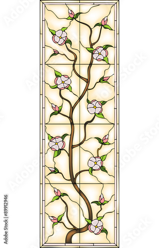 Naklejka dekoracyjna Flowers, stained glass window