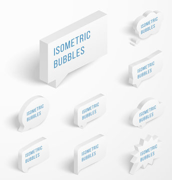 Set of white isometric bubbles with drop shadow